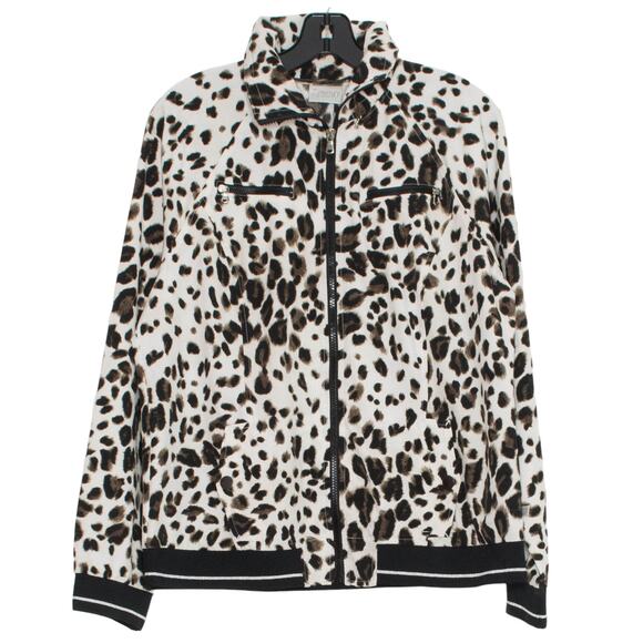 Chicos Jacket Leopard Athleisure Packable Hood Sporty Casual Luxe 2 Large 12 - Picture 1 of 6